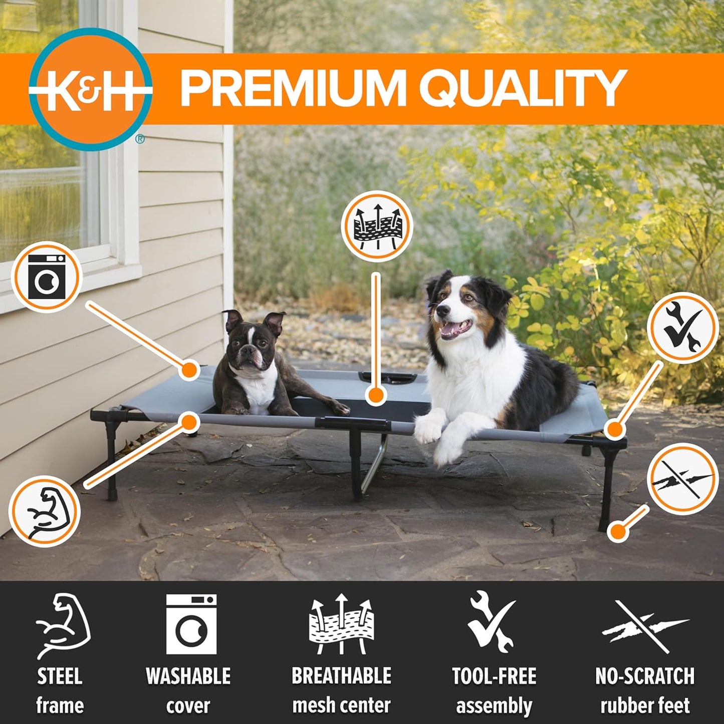 K&H Outdoor Elevated Dog Bed - Ultimate Cooling Raised Bed for Large Breeds, Gray, XL 50" x 32"