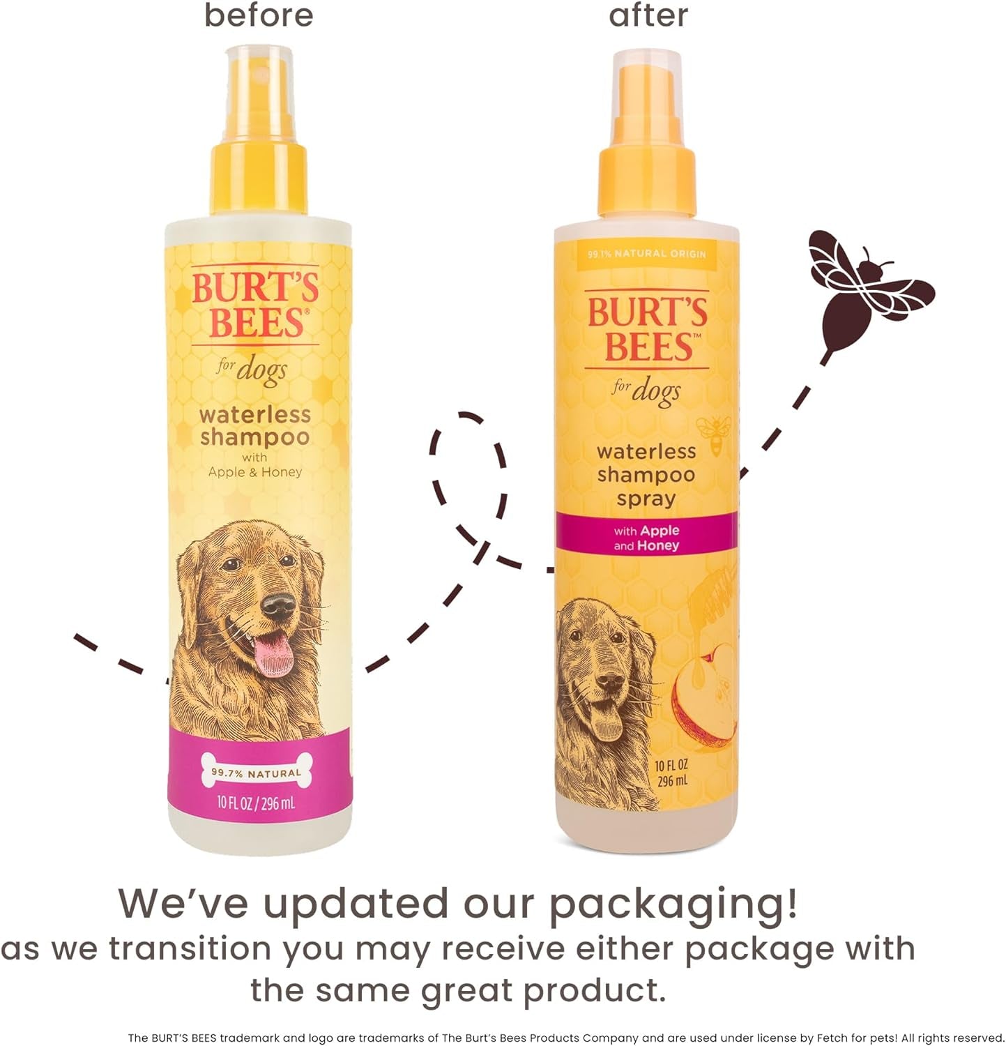 Burts Bees for Pets Waterless Shampoo Spray, with Apple & Honey, 10 Fl Oz