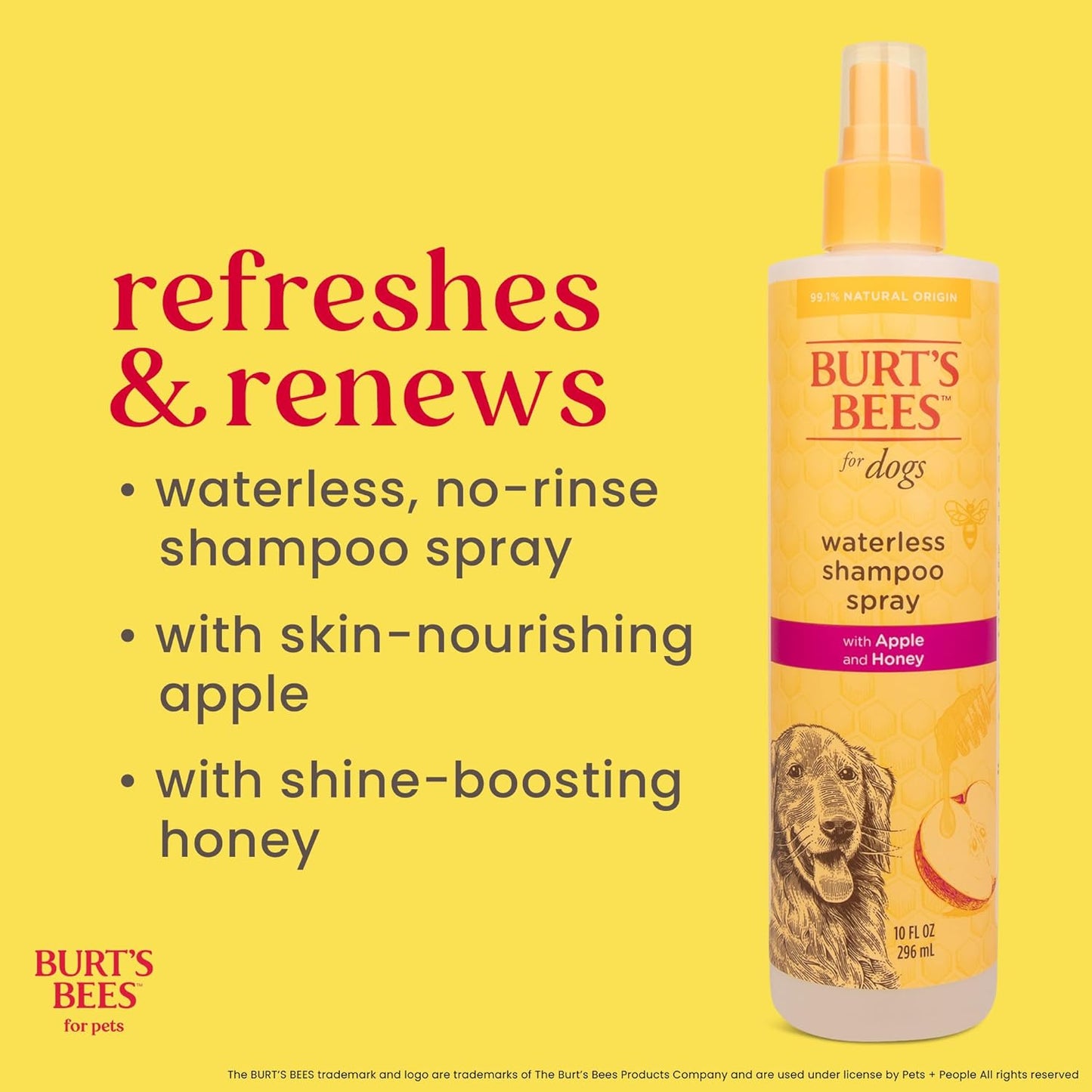 Burts Bees for Pets Waterless Shampoo Spray, with Apple & Honey, 10 Fl Oz