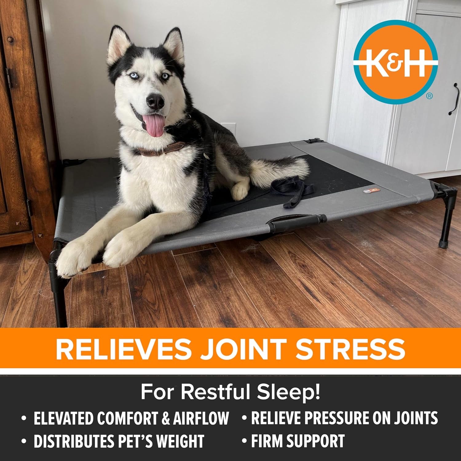 K&H Outdoor Elevated Dog Bed - Ultimate Cooling Raised Bed for Large Breeds, Gray, XL 50" x 32"